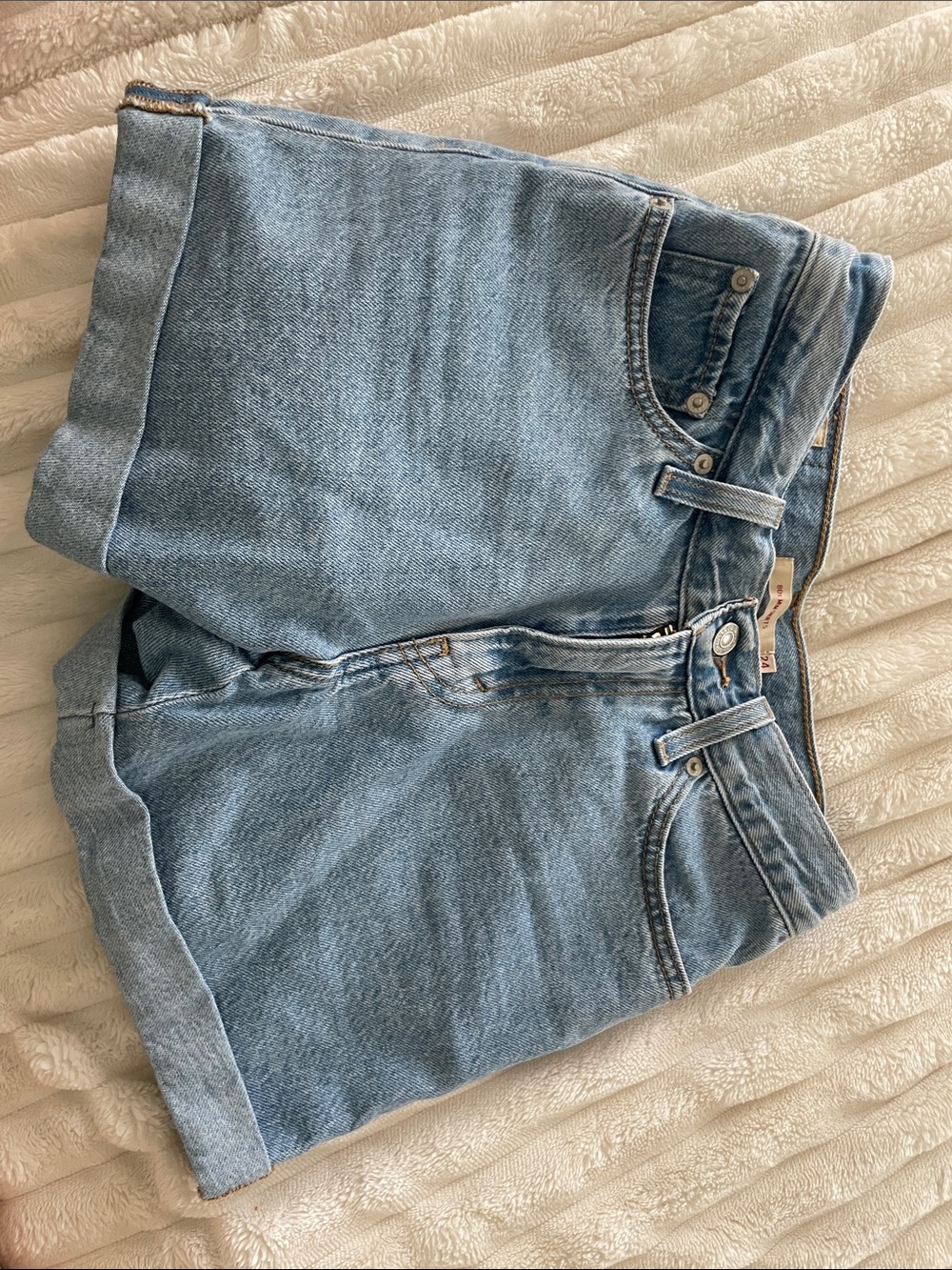 Levi's Light Blue High-Rise Rolled Hem Denim Shorts